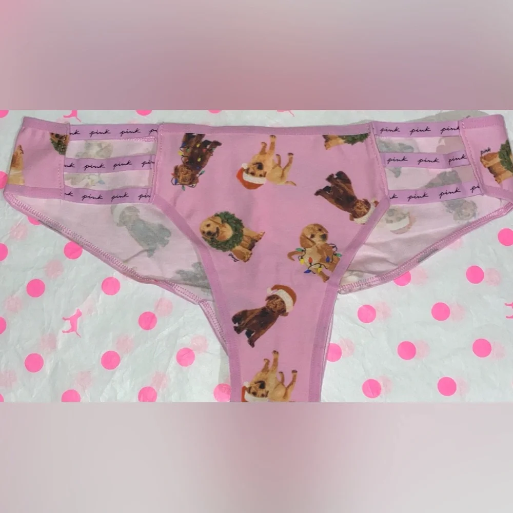 PINK Victoria’s Secret Cotton Strappy Cheekster PINK panties holiday PINK dog